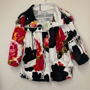 JUST B White Floral Colorful Cotton Women’s Jacket Size L, New With Tags